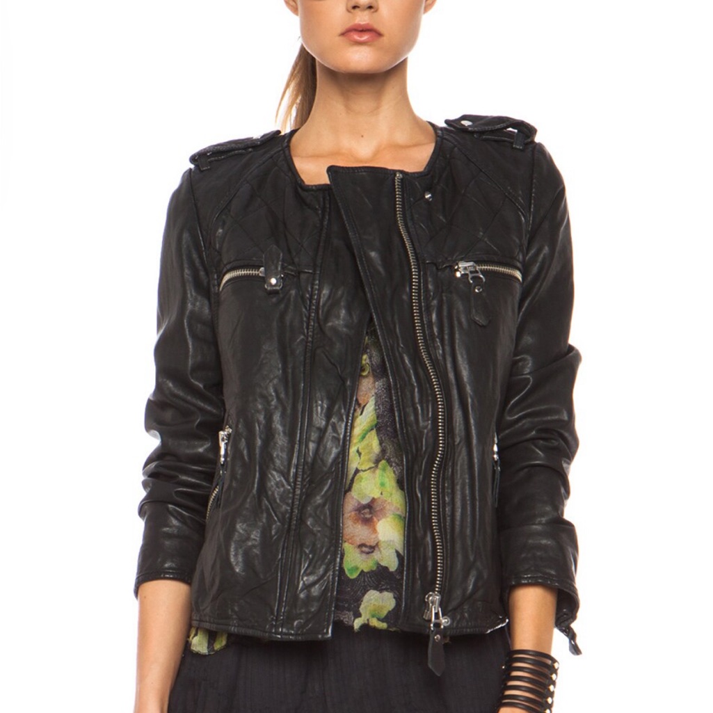 Isabel Marant Toile Kady Quilted Washed Lamb Leather Jacket In Black. Size 36.